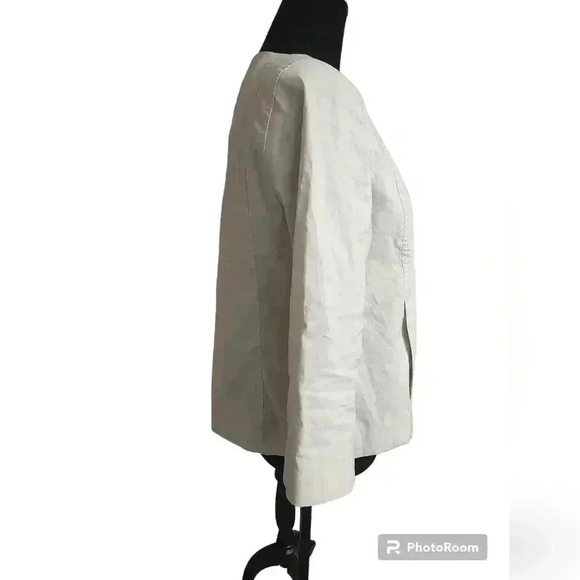 Eileen Fisher Jacket Polished Ramie Moto Style 3/4 Sleeves Full Zip Stretch - Picture 2 of 6